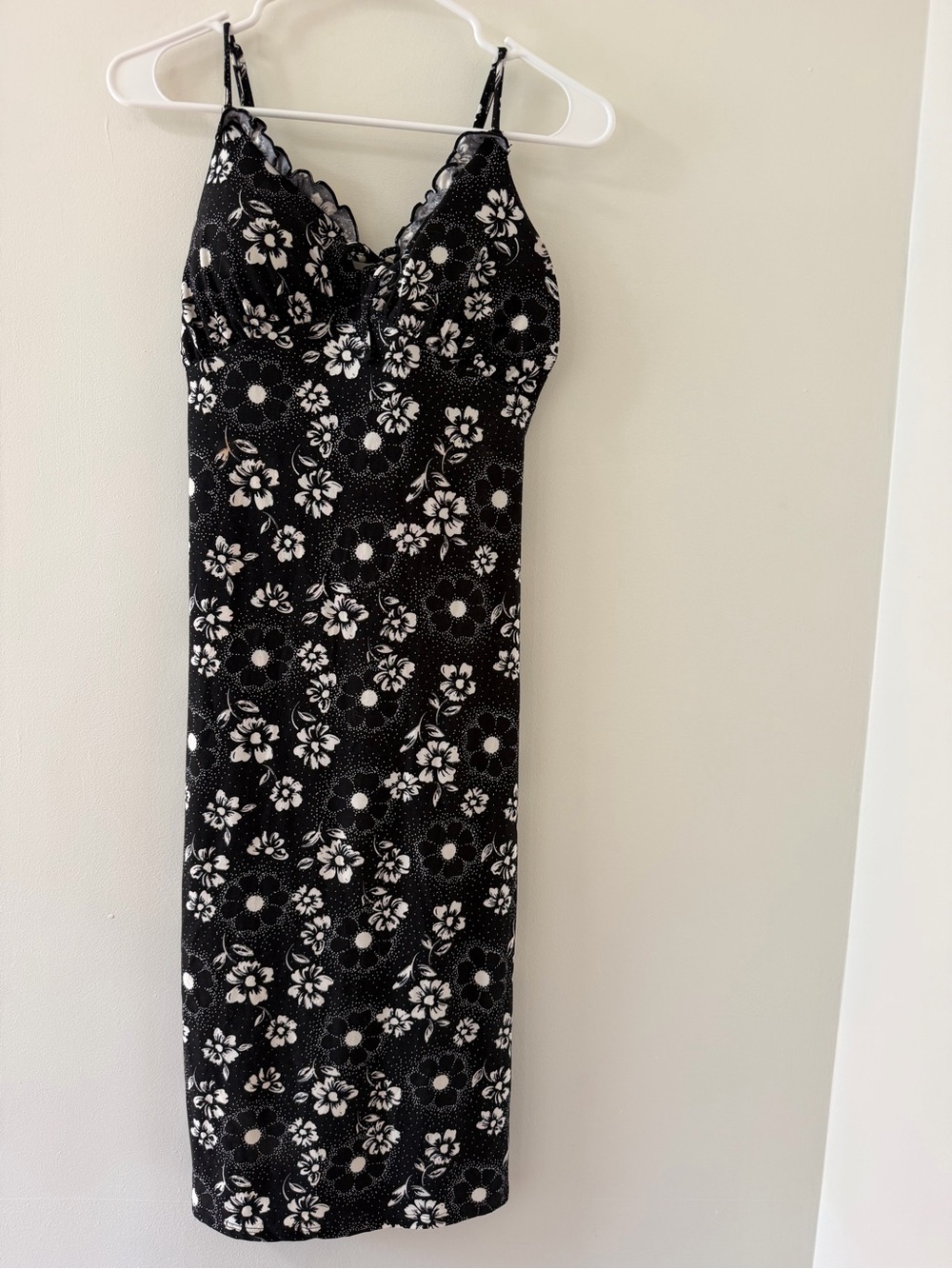 Black Floral Lace-Trim Midi Slip Dress